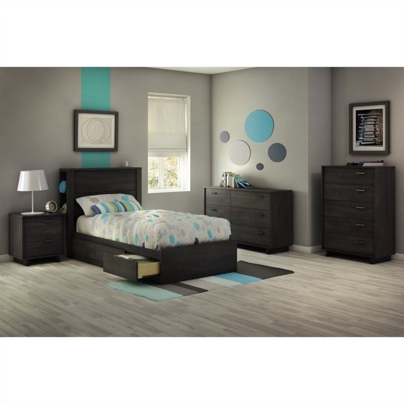 South Shore Fynn Twin Mates Bed with 3 Drawers in Gray Oak