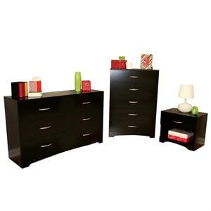 south shore 3 piece maddox dresser with chest and nightstand set in pure black