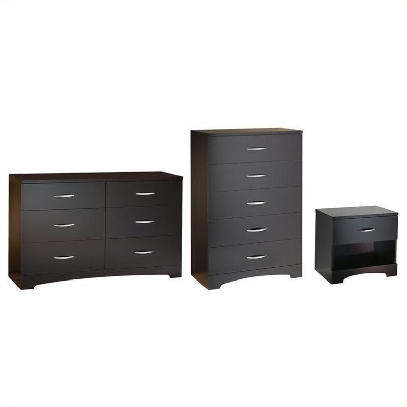 South Shore Back Bay Dresser With Chest And Nightstand Set In Dark