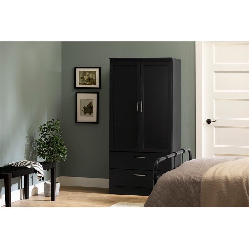 South Shore Acapella Wardrobe Armoire in Pure Black
