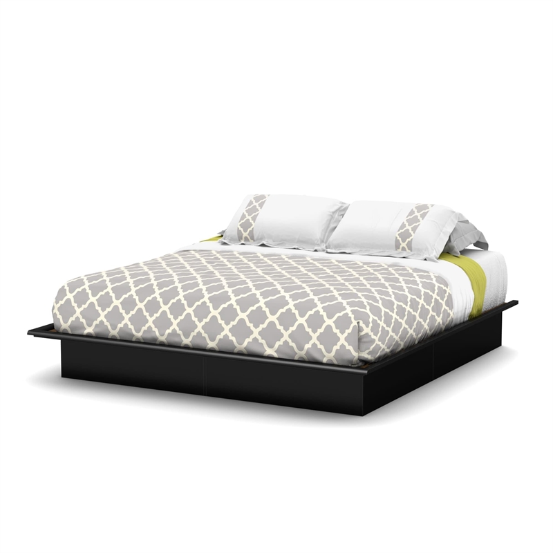 South Shore Step One King Platform Bed with Mouldings in Pure Black
