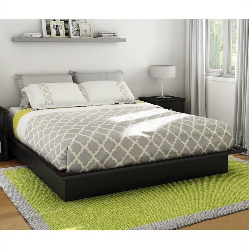 South Shore Libra King Platform Bed with Mouldings in Pure Black   3070248