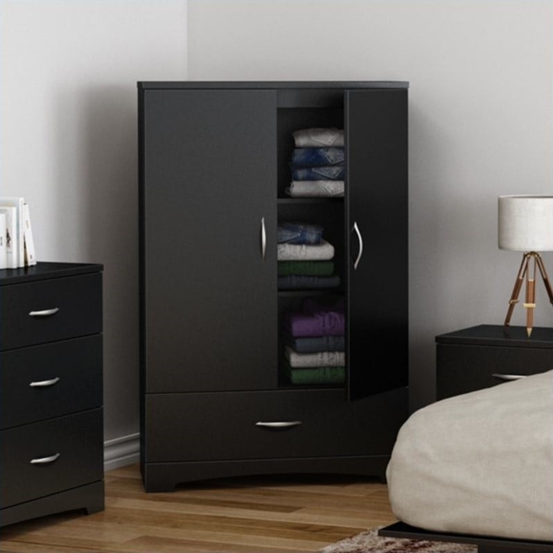 South Shore Step One 1 Drawer Armoire in Pure Black 3107037
