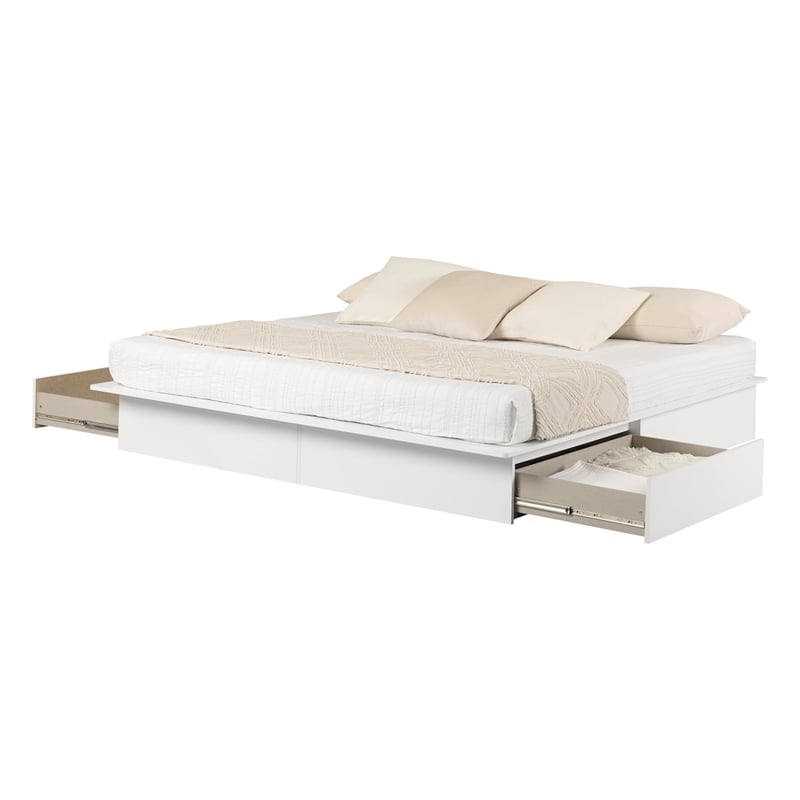 South Shore Step One King Platform Bed with Drawers in Pure White