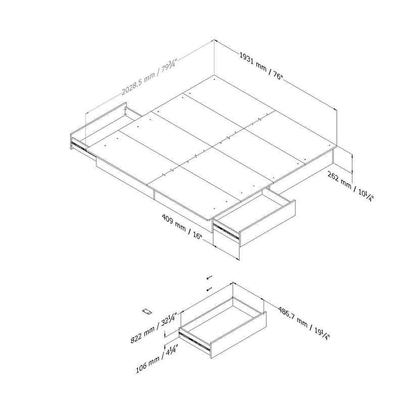 South Shore Step One King Platform Bed with Drawers in Pure White