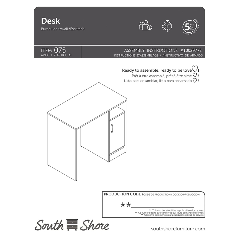 South Shore Axess Small Desk in Pure Black