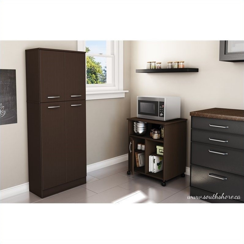 South Shore Fiesta Microwave Cart with Storage on Wheels in Chocolate