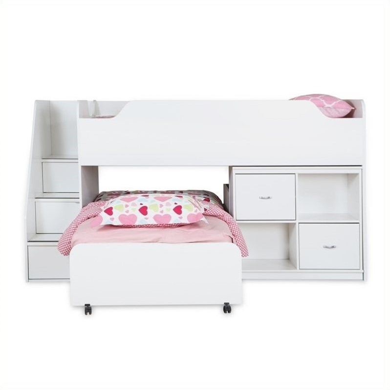 South S Mobby Twin Loft Bed With Trundle And Storage In Pure South S Mobby Twin Loft Bed With Trundle And Storage In Pure White