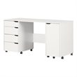 South Shore Modern Metal Crea Sewing Craft Table on Wheels in Pure White