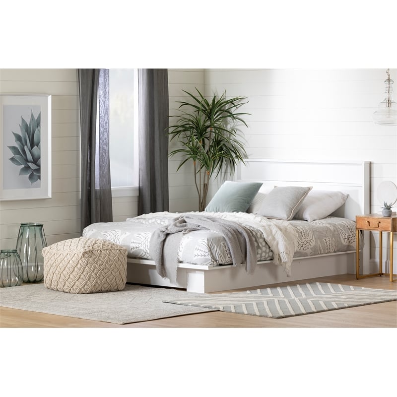 South Shore Holland Full Queen Platform Bed with Drawer in White