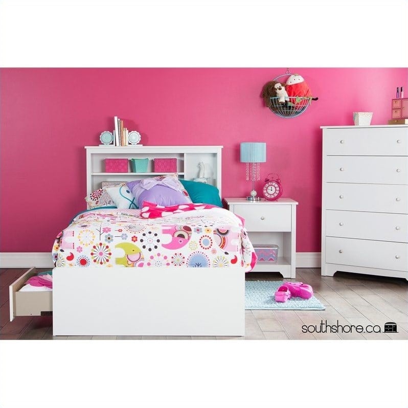 South Shore Vito Twin Mates Bed with 3 Drawers in Pure White