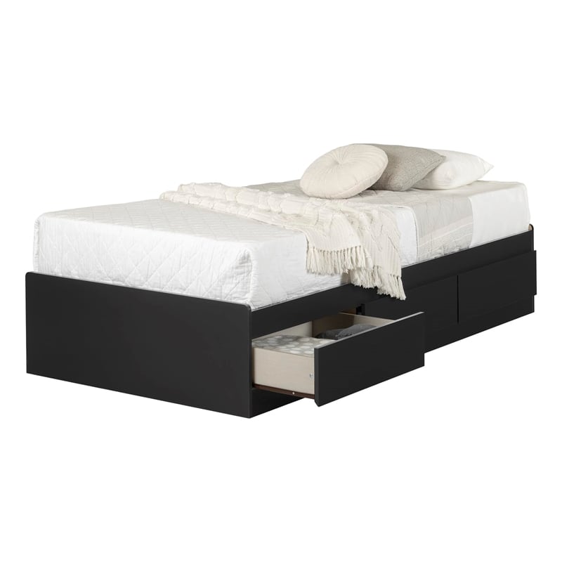 South Shore Vito Twin Mates Bed with 3 Drawers in Pure Black