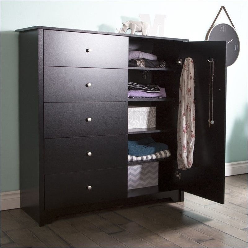 South Shore Vito Door Chest with 5 Drawers in Pure Black