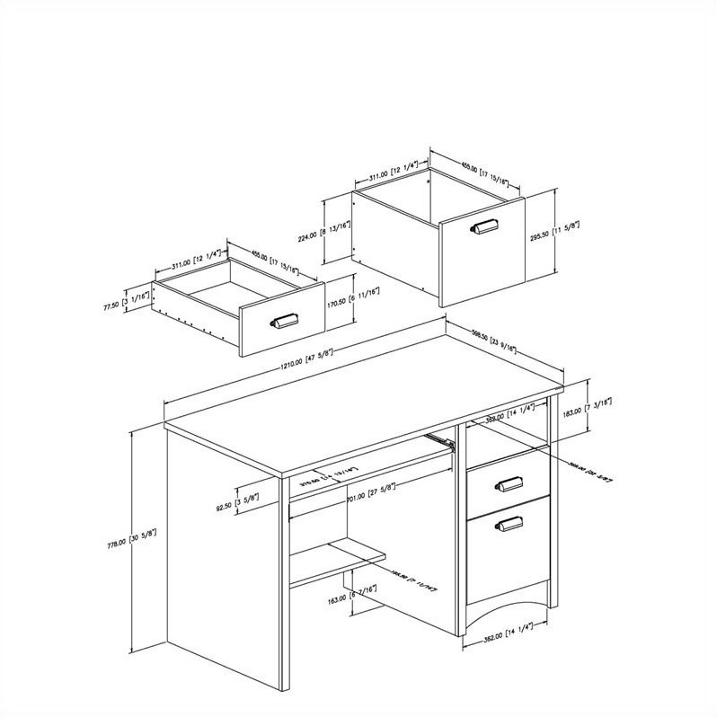 Pure White Small Desk with Keyboard Tray - South Shore