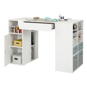 south shore modern wood crea storage counter height craft table in white
