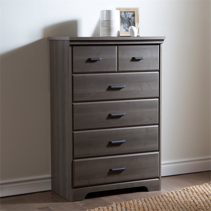 South Shore Versa 5-Drawer Contemporary Wood Chest in Gray Maple