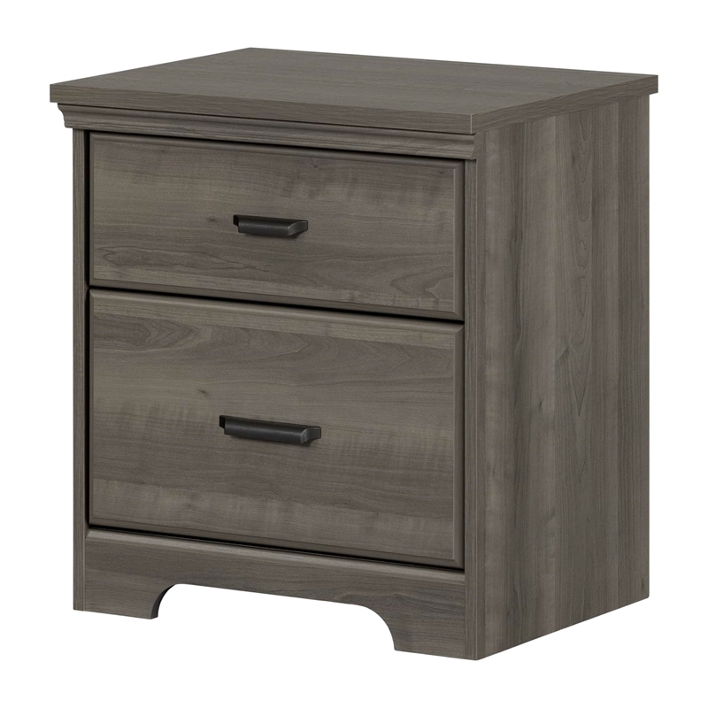 South Shore Versa 2-Drawer Contemporary Wood Nightstand in Gray Maple