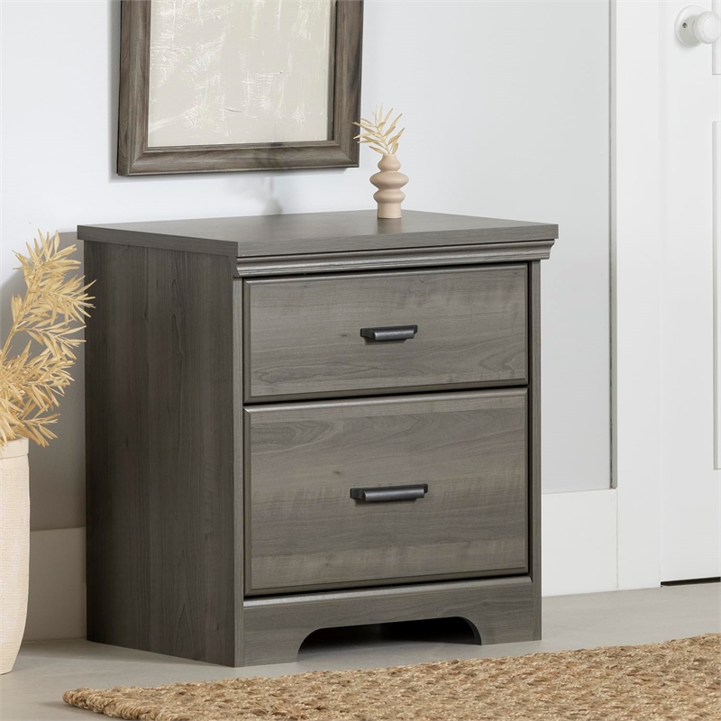 South Shore Versa 2-Drawer Contemporary Wood Nightstand in Gray Maple
