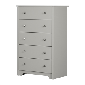 south shore vito 5-drawer chest in soft gray