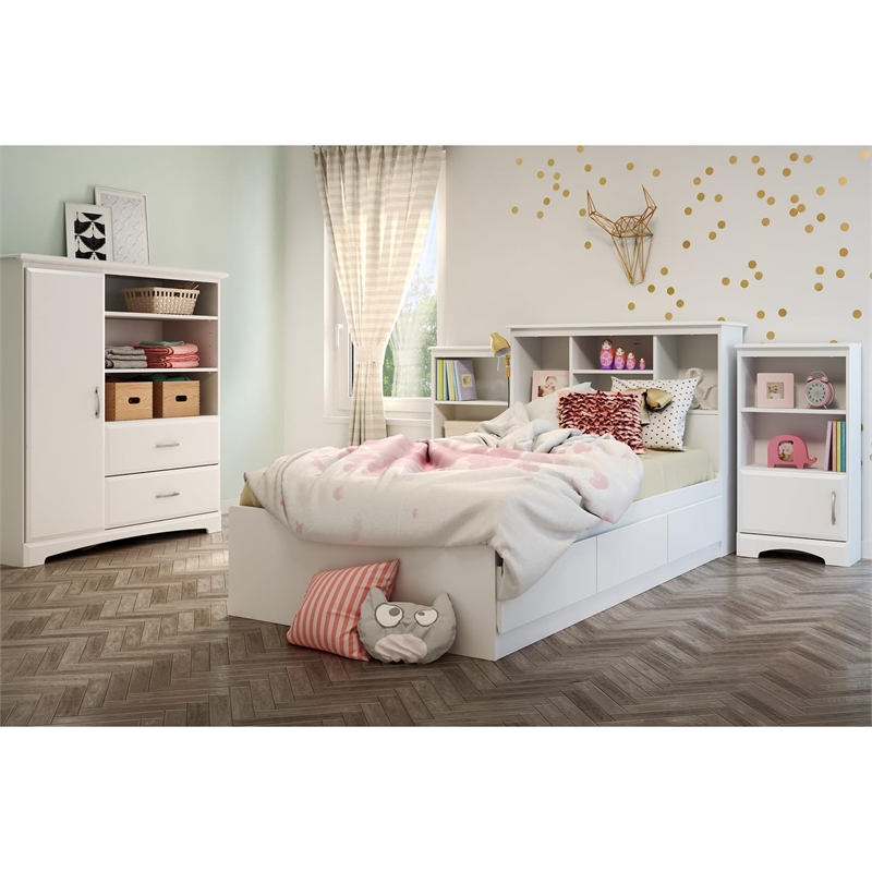 South Shore Callesto Twin Mates Bed in Pure White