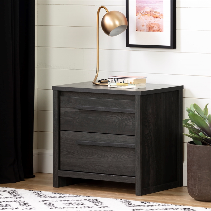 South Shore Tao 2-Drawer Nightstand in Gray Oak
