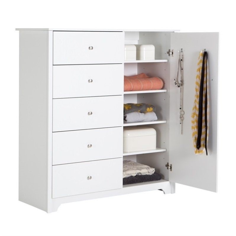 South Shore Vito Wood 5Drawers Bedroom Chest with Adjustable Shelf Pure White Homesquare