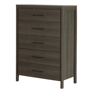 south shore gravity 5 drawer chest in gray maple