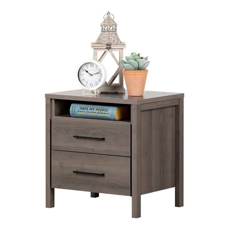South Shore Gravity 2 Drawer Night Stand in Gray Maple
