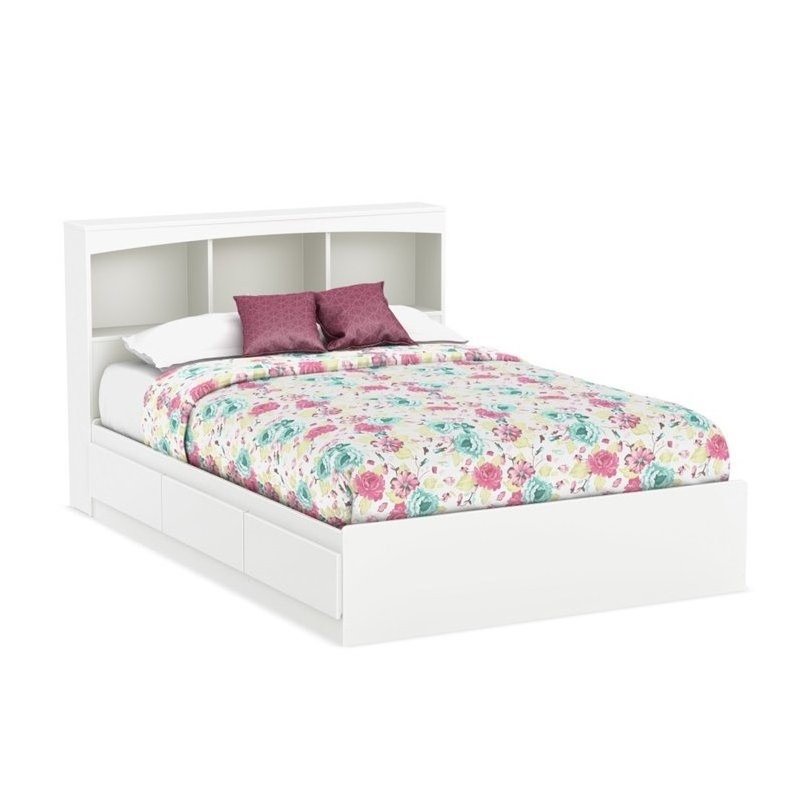South S Full Bookcase Storage Bed, Full White Bookcase Storage Bed