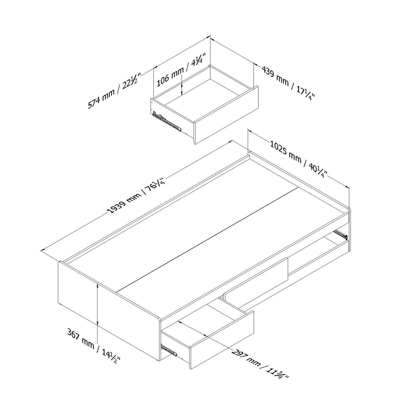 South Shore Fusion Wood Twin Mates Drawer Bed in White