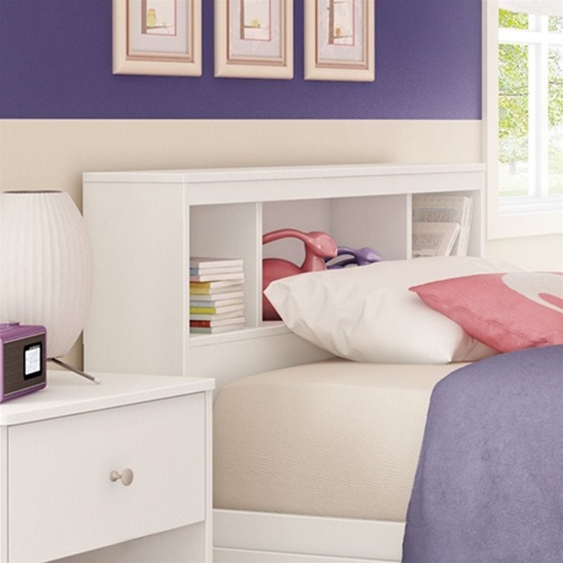 South Shore Litchi Wood Twin Bookcase Headboard in White 