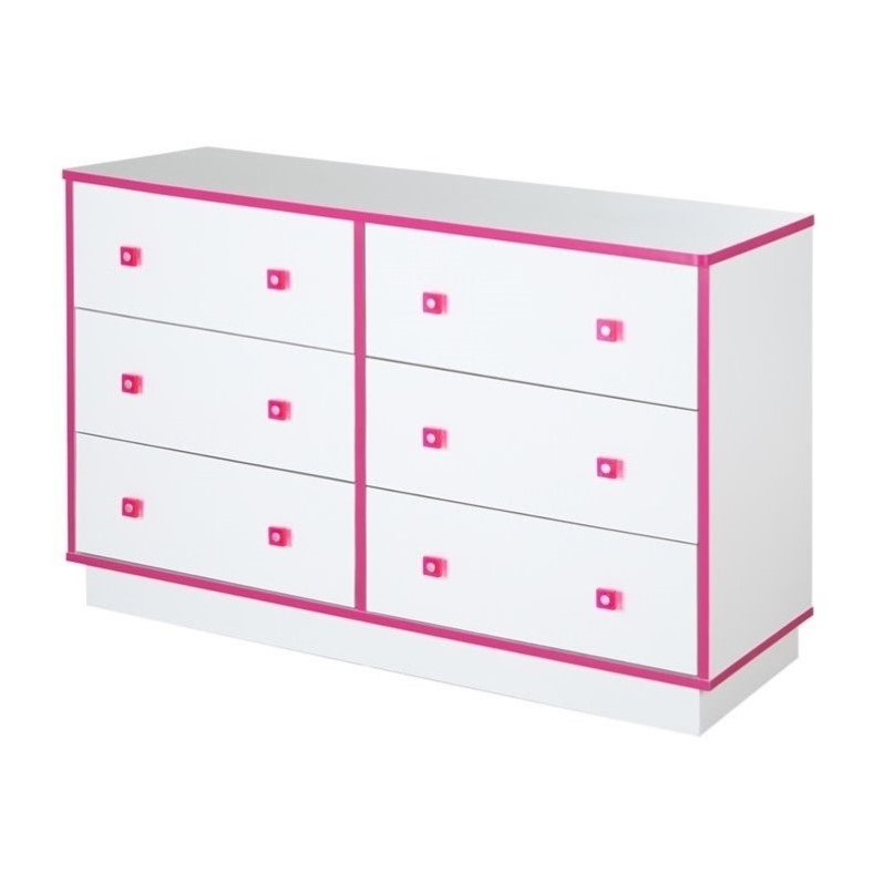South Shore Logik 6 Drawer Dresser In Pure White And Pink 9039027