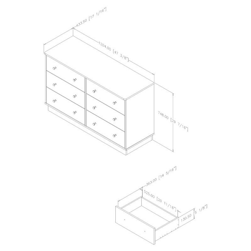 South Shore Logik 6 Drawer Dresser In Pure White And Pink