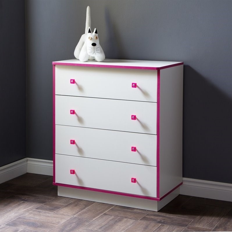 South Shore Logik 4 Drawer Chest In Pure White And Pink 9039034