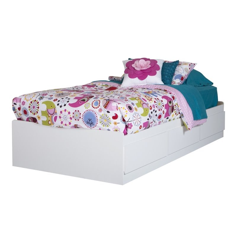 South Shore Logik Twin Mates Bed With 3 Drawers In Pure White ...