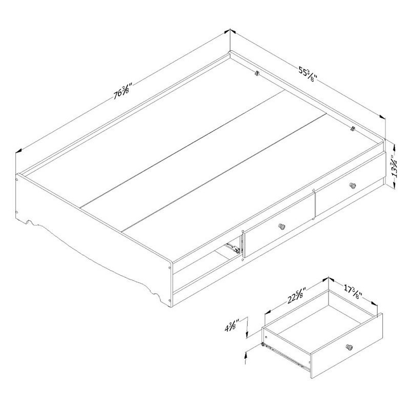 South Shore Crystal Wood Full Mates Bed in White