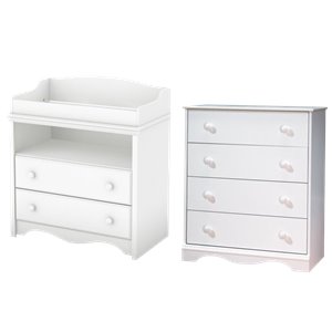 south shore heavenly wood changing table and chest set in white
