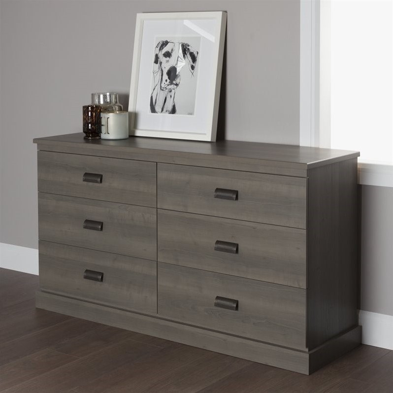 South Shore Gloria 6 Drawer Double Dresser In Gray Maple 10117