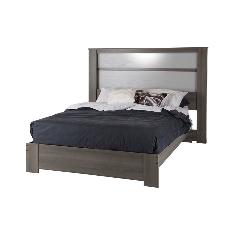South Shore Gloria King Panel Headboard with Lights in Gray Maple 10121