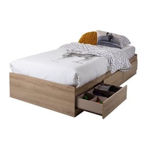 south shore fynn twin mates bed with 3 drawers in rustic oak