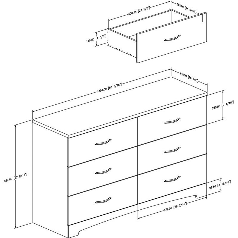 South Shore Step One 6 Drawer Double Dresser In Soft Gray 10105