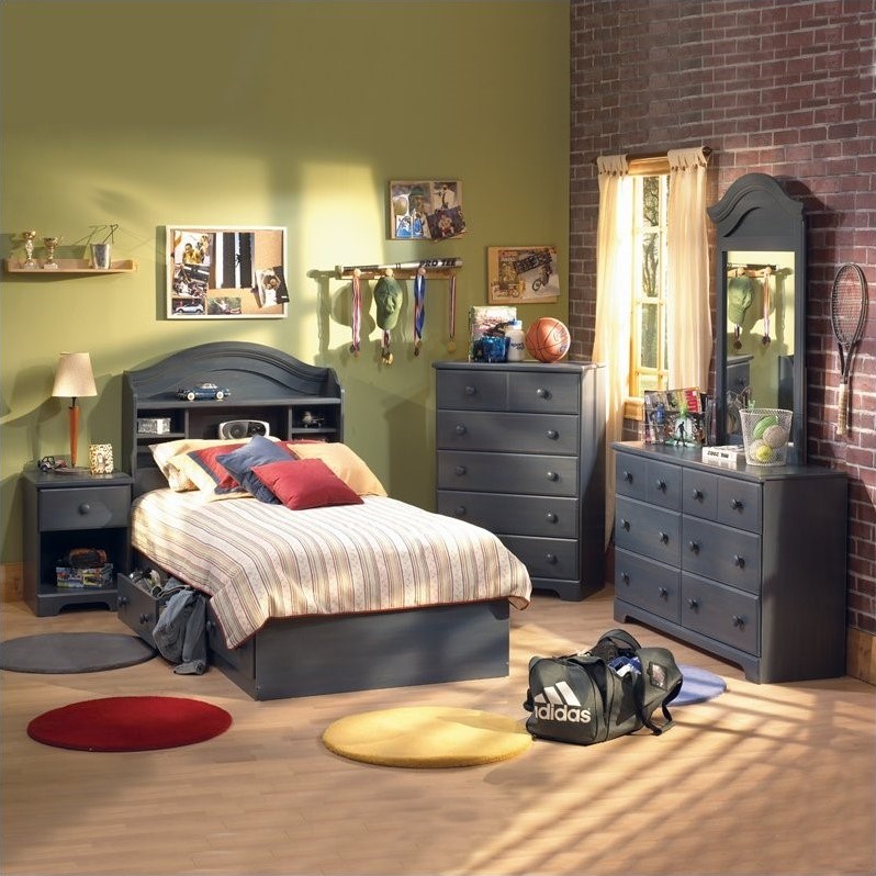 South Shore Summer Breeze Twin Captain's Bed Frame Only in Antique Blue Finish