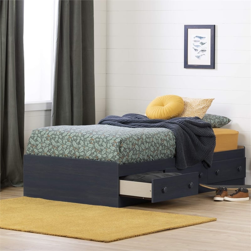 South Shore Summer Breeze Twin Captain's Bed Frame Only in Antique Blue Finish