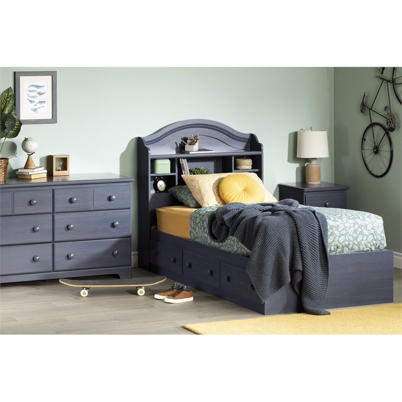 South Shore Summer Breeze Twin Captain's Bed Frame Only in Antique Blue Finish