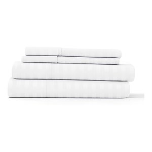 ienjoy home 4-pc striped embossed microfiber king bed sheet set in white