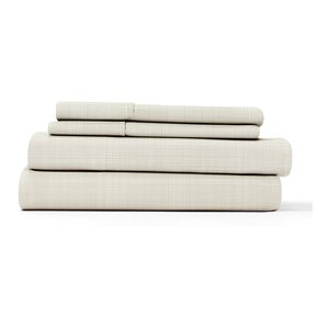 ienjoy home 4-pc thatch print cal king bed sheet set in ray tan/white