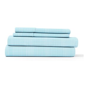 ienjoy home 4-pc thatch print microfiber full bed sheet set in aqua blue