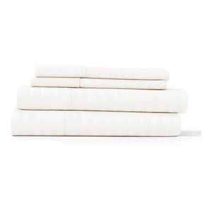 ienjoy home 4-pc striped embossed microfiber queen bed sheet set in ivory