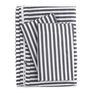 ienjoy home 4-pc ribbon print microfiber full bed sheet set in gray/white