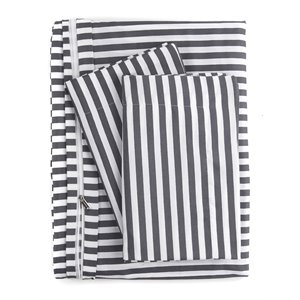 ienjoy home 4-pc ribbon print microfiber king bed sheet set in gray/white